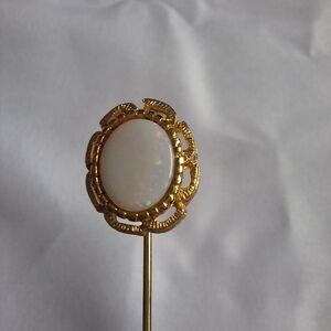 Opal Colored Cabachon Vintage Stick Pin Goldtone Classic for Lapel Iridescent